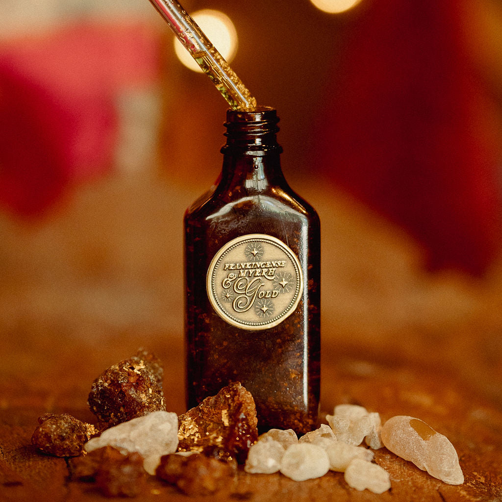 24K GOLD, Frankincense & Myrrh Warm Sensual Body Oil for Christmas