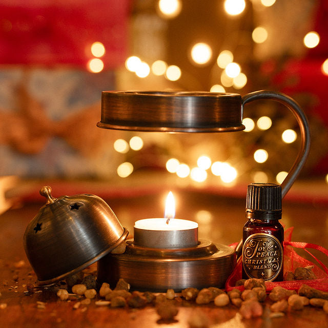 JOY & PEACE Christmas Essential Oil Blend with Deluxe Copper Artisan Candle Burner