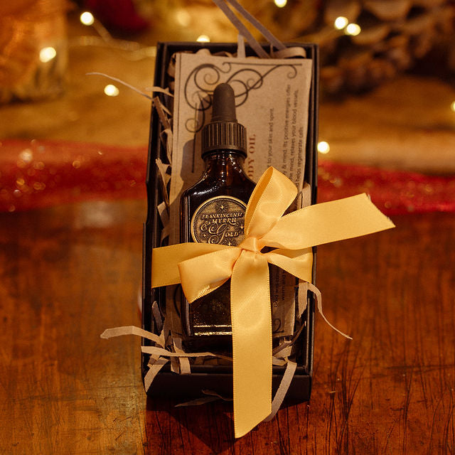 24K GOLD, Frankincense & Myrrh Warm Sensual Body Oil for Christmas