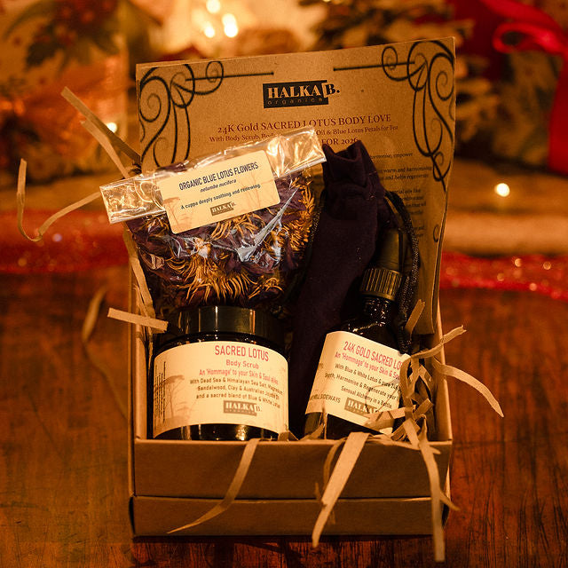 24K Gold SACRED LOTUS Body Love with Perfume Oil & Blue Lotus Tea Gentle Reset for 2026