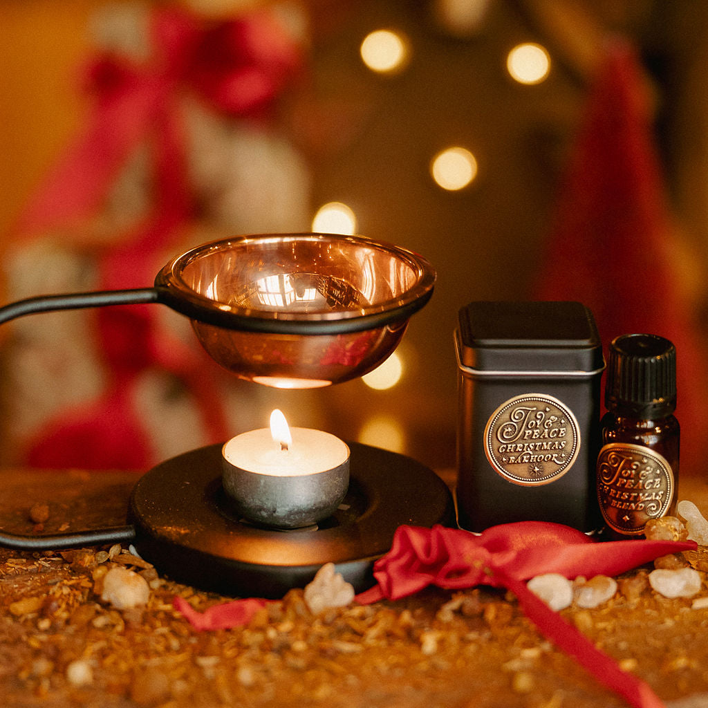 JOY & PEACE Christmas Essential Oil & Incense Bakhoor with Venus Copper Candle Burner