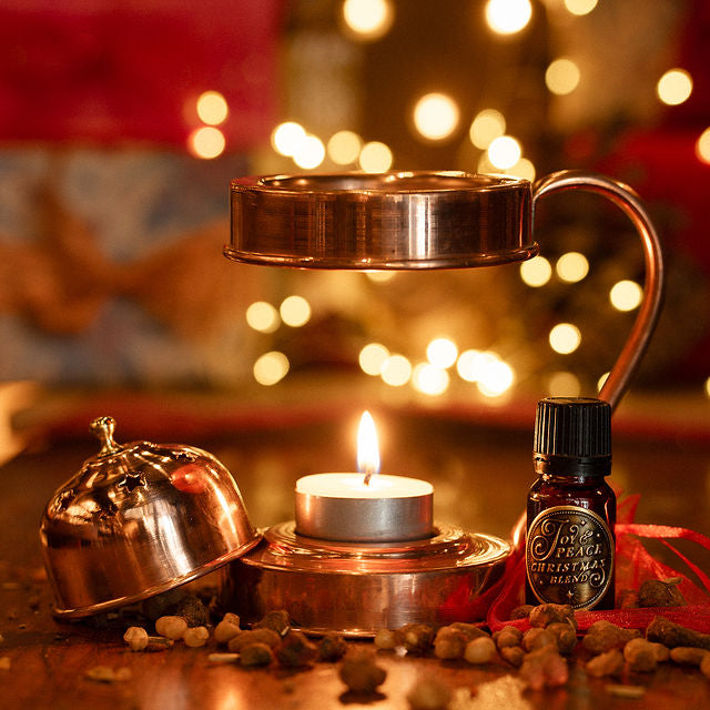 JOY & PEACE Christmas Essential Oil Blend with Deluxe Copper Artisan Candle Burner