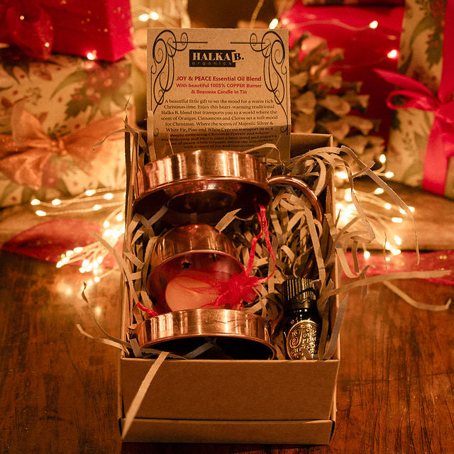 JOY & PEACE Christmas Essential Oil Blend with Deluxe Copper Artisan Candle Burner