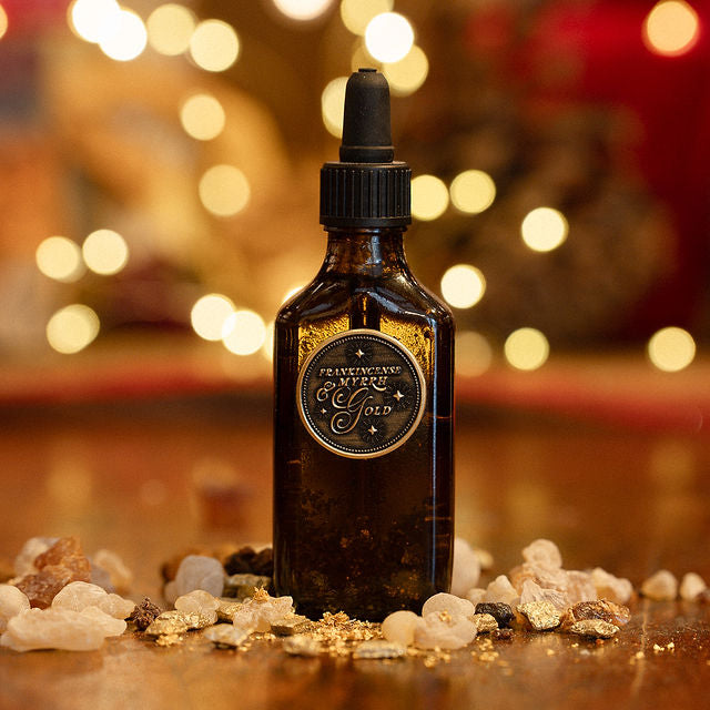 24K GOLD, Frankincense & Myrrh Warm Sensual Body Oil for Christmas