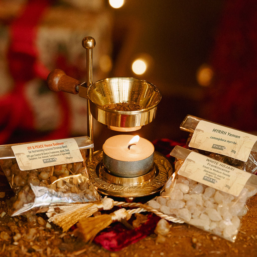 Frankincense, Myrrh and JOY & PEACE Christmas Bakhoor Gentle Candle Burning Delight