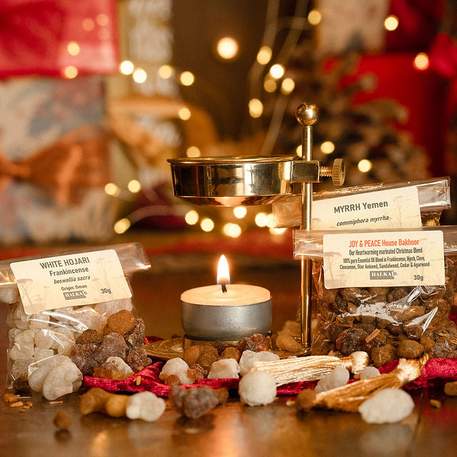 Frankincense, Myrrh, JOY & PEACE Christmas Incense Bakhoor Gentle Candle Burning Delight