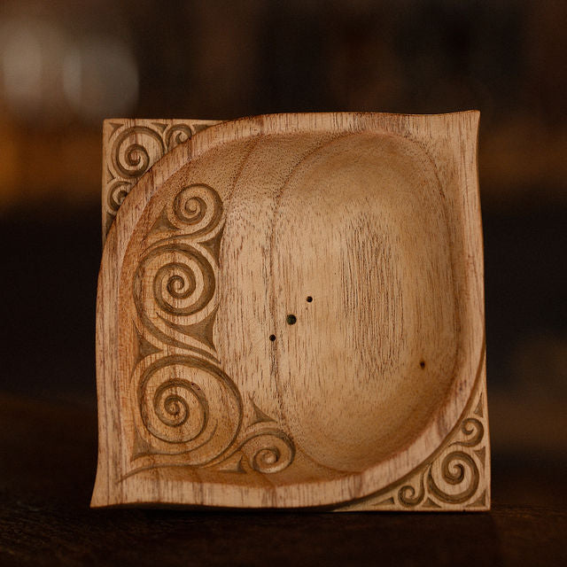 Lovingly hand carved wooden Incense Stick Holder OVAL