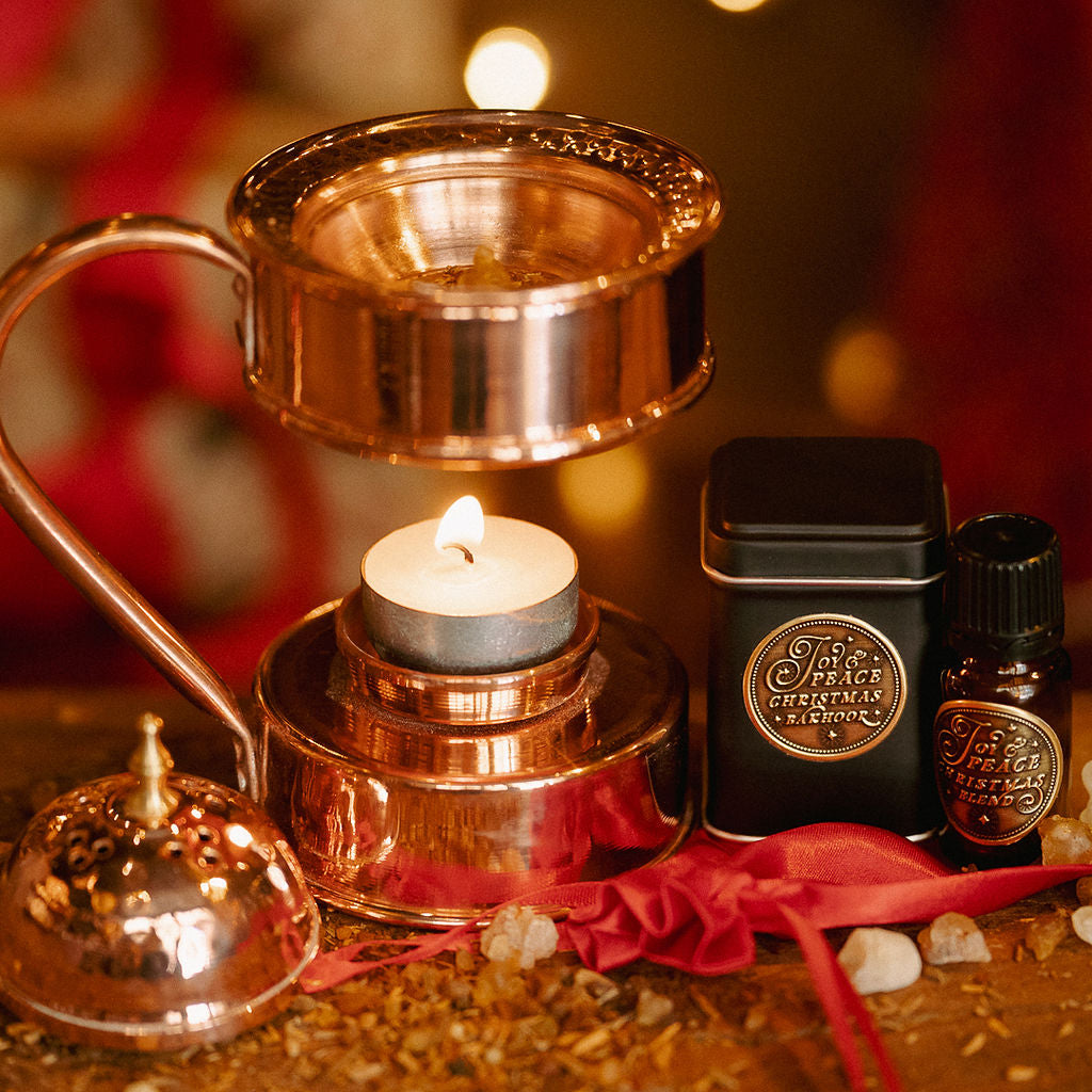 JOY & PEACE Essential Oil & Bakhoor with Deluxe Copper Artisan Candle Burner